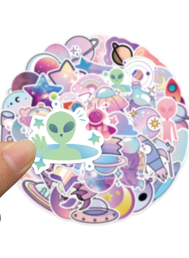 قوس قزح أورينبو ملصقات كواكب متدرجة بنفسجية، 50 قطعة، ملصقات كواكب كرتونية مقاومة للماء، مناسبة لزجاجات المياه والتزلج والأمتعة والكمبيوتر المحمول، ملصقات فينيل لطيفة، هدية للحفلات للأطفال والمراهقين والأولاد والبنات - Image 2