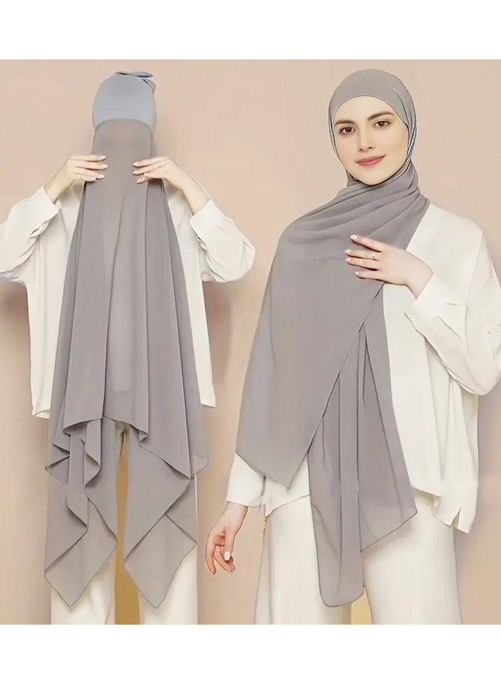 Rozino طرحة رأس بغطاء بلون موحد مجموعة مريحة بلون موحد طرحة رمضان شيفون حجاب فوري - Image 3