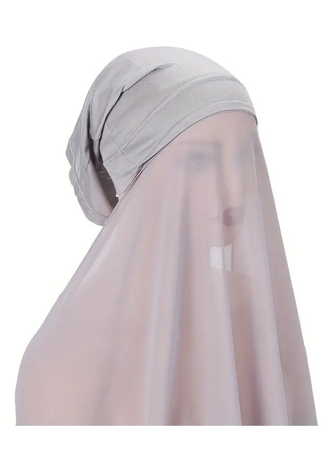 Rozino طرحة رأس بغطاء بلون موحد مجموعة مريحة بلون موحد طرحة رمضان شيفون حجاب فوري - Image 2