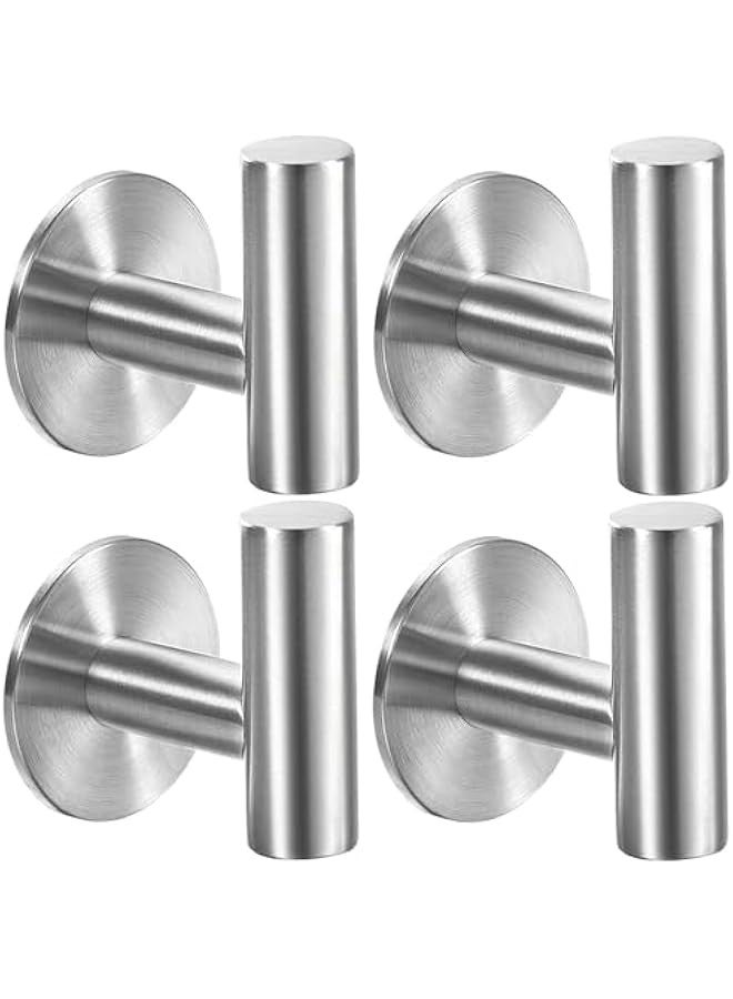 TRASSLE 4 Pack Adhesive Hooks Brushed SUS304 Stainless Steel Towel Hooks Heavy Duty Waterproof Wall Hooks Self Adhesive Coat Robe Towel Hooks for Bathrooms Kitchen Hotel  - Image 1