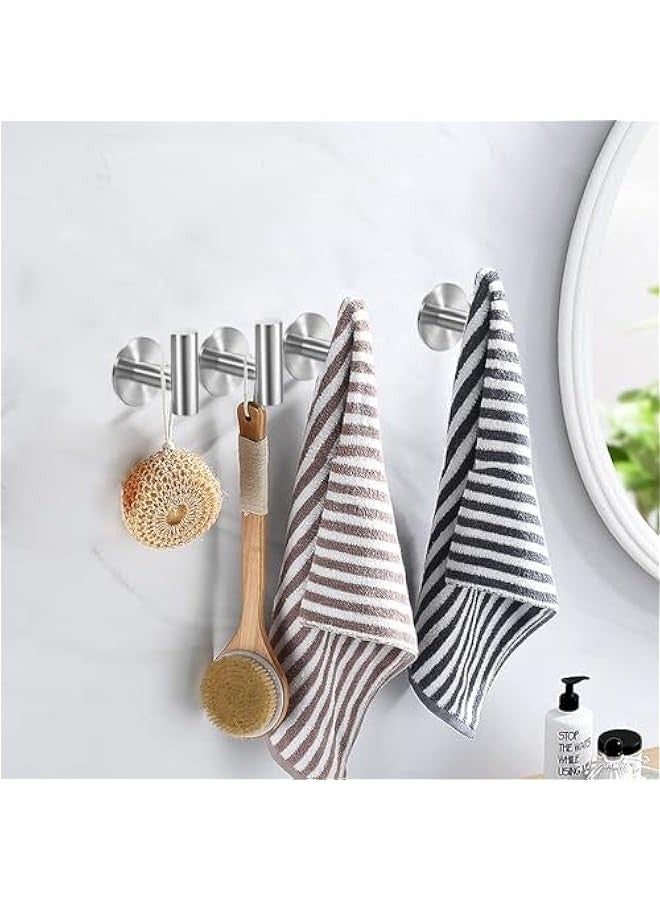 TRASSLE 4 Pack Adhesive Hooks Brushed SUS304 Stainless Steel Towel Hooks Heavy Duty Waterproof Wall Hooks Self Adhesive Coat Robe Towel Hooks for Bathrooms Kitchen Hotel  - Image 3
