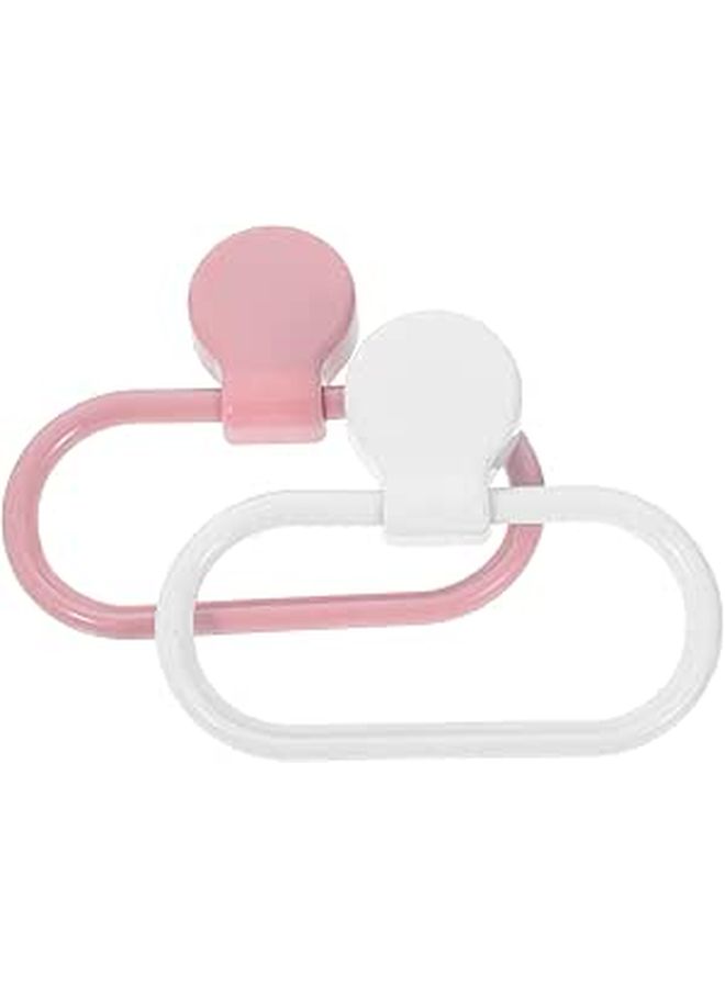 Self Adhesive Plastic Towel Rings White And Pink Wall Mounted Space Saving Holder - Image 1
