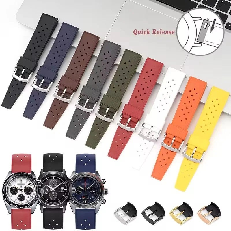 Bluejw Black Rubber Watch Strap Replacement Band 18mm 20mm 22mm for Smart Watches - Image 3