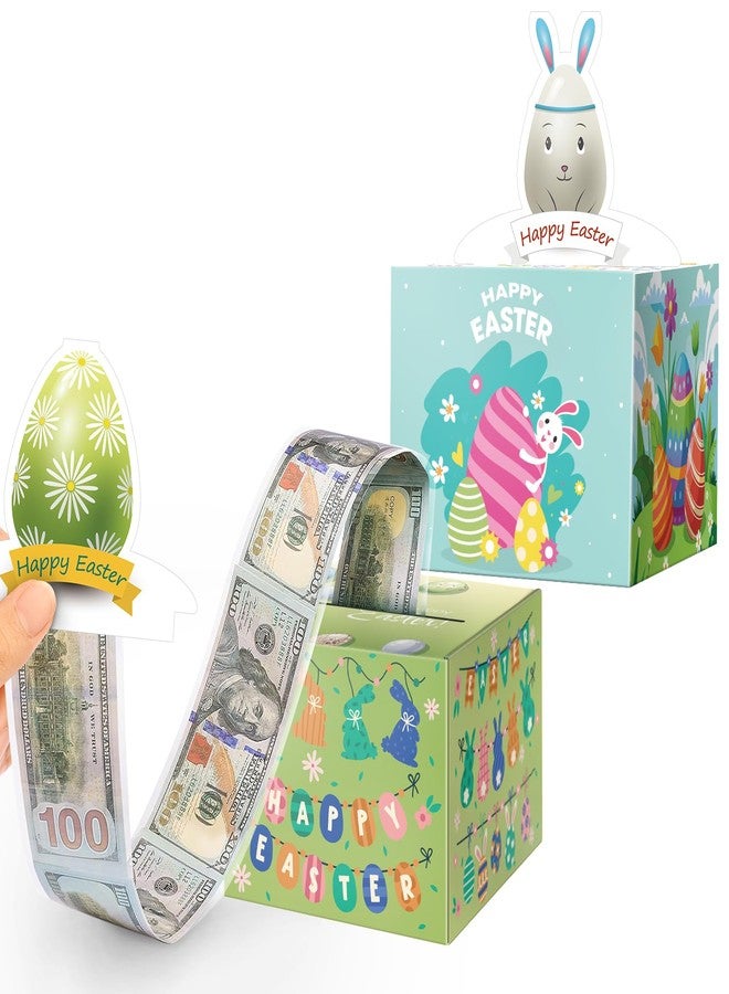 Linelglobal Easter Money Box for Cash Gift with Transparent Plastic Bag, Pull Put Money Box, Chick, Egg, Bunny 2 Pack - Image 1