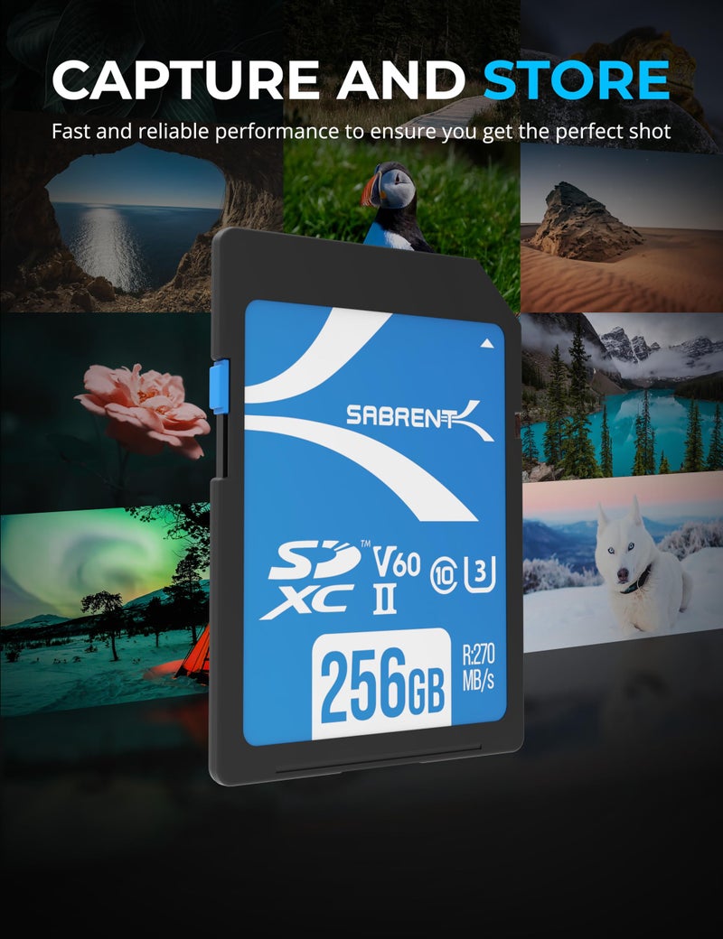 SABRENT Rocket V60 256GB SD UHS-II Memory Card R270MB/s W170MB/s (SD-TL60-256GB) - Image 2