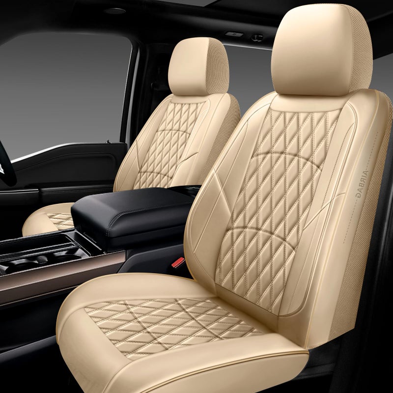NS YOLO Leather Car Seat Covers,Universal Fit for Most Cars,SUVs and Sedans,Waterproof Luxury Leatherette Cushions, 2 Seats Protectors (Beige, Front Pair-2 Seats(Driver and Passenger)) - Image 1