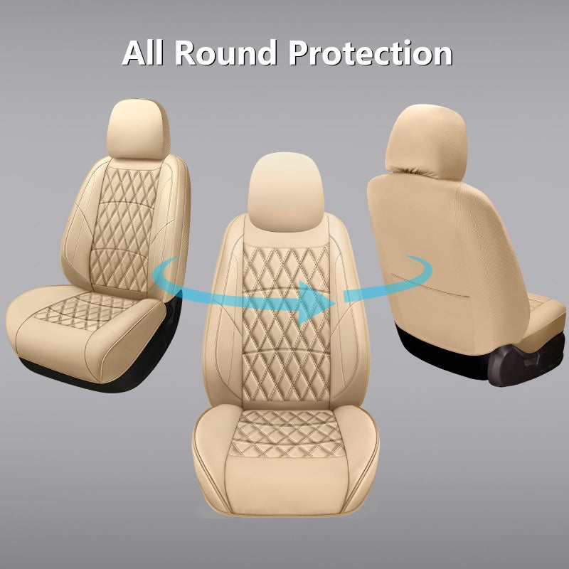 NS YOLO Leather Car Seat Covers,Universal Fit for Most Cars,SUVs and Sedans,Waterproof Luxury Leatherette Cushions, 2 Seats Protectors (Beige, Front Pair-2 Seats(Driver and Passenger)) - Image 2