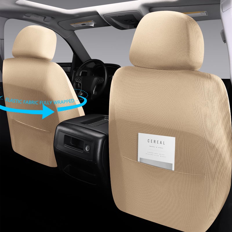 NS YOLO Leather Car Seat Covers,Universal Fit for Most Cars,SUVs and Sedans,Waterproof Luxury Leatherette Cushions, 2 Seats Protectors (Beige, Front Pair-2 Seats(Driver and Passenger)) - Image 4