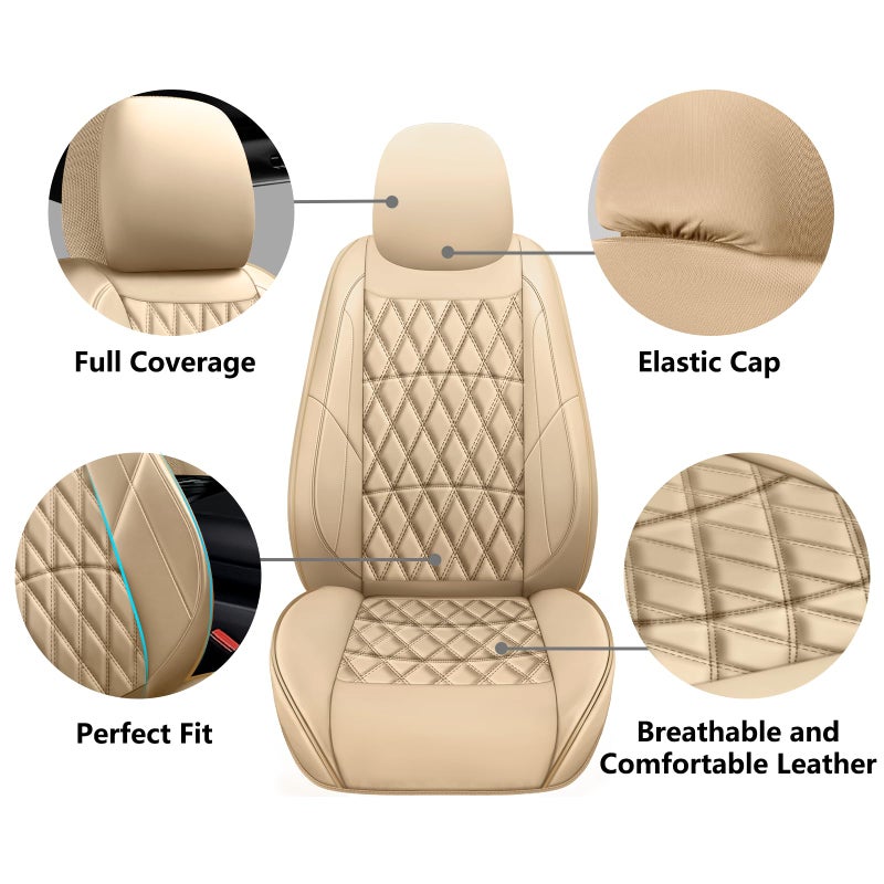 NS YOLO Leather Car Seat Covers,Universal Fit for Most Cars,SUVs and Sedans,Waterproof Luxury Leatherette Cushions, 2 Seats Protectors (Beige, Front Pair-2 Seats(Driver and Passenger)) - Image 3