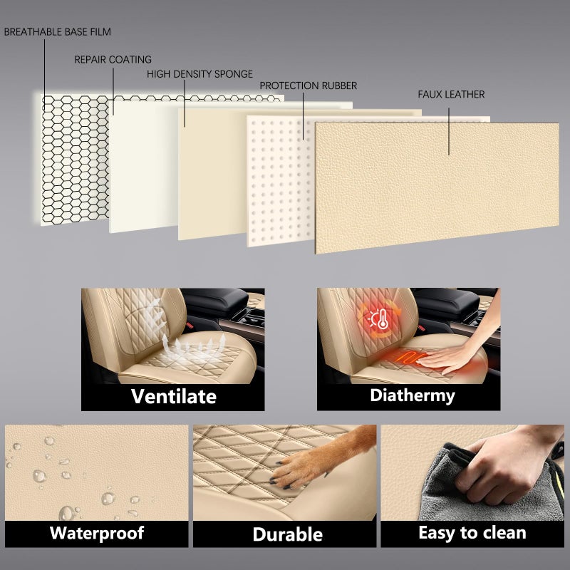 NS YOLO Leather Car Seat Covers,Universal Fit for Most Cars,SUVs and Sedans,Waterproof Luxury Leatherette Cushions, 2 Seats Protectors (Beige, Front Pair-2 Seats(Driver and Passenger)) - Image 5