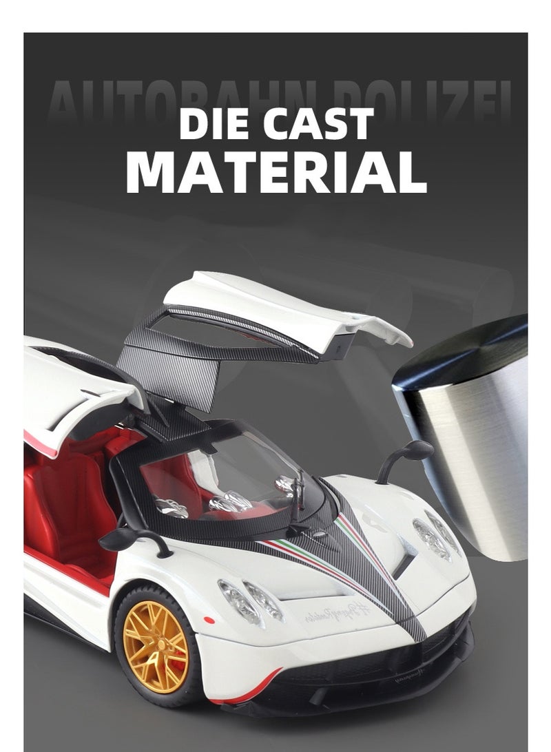 هالامودو 1:24 محاكاة ألوي باجاني الصين دراغون نموذج السيارة الرياضية، الصوت والضوء سحب سبيكة نموذج السيارة، مع ضوء الصوت نشط بعجلات القيادة، تصميم الأبواب المفتوحة، زينة لعبة سيارة رياضية باردة، هدية عيد ميلاد مثالية للأولاد والفتيات، لمجموعة وعرض، الأبيض، 20.5*9*9.3 سم - Image 5