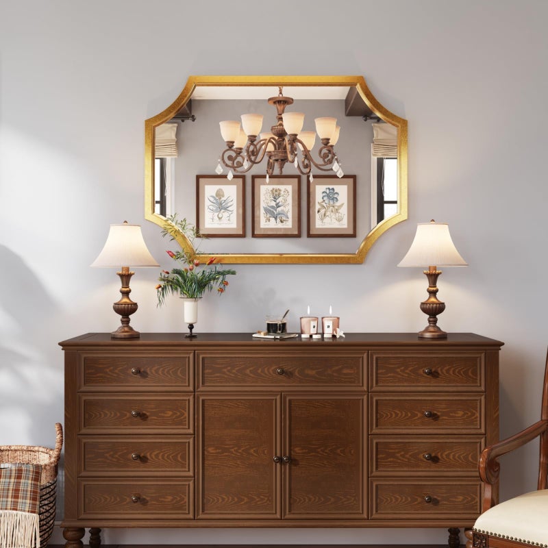 Kelly Miller Small Gold Mirror for Wall, 20"x28" Gold Bathroom Vanity Mirror Scalloped Mirror Decorative Wall Mirror Beveled for Master Bath Half Bath Living Room Bedroom Fireplace Mantle Entryway - Image 4