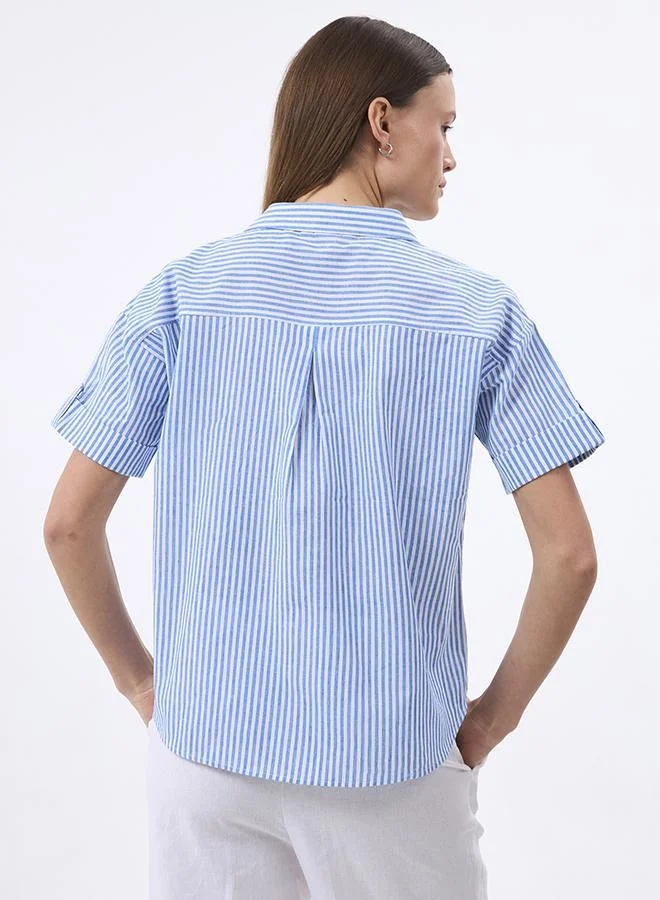 FELIX HARDY Sax Linen Blended Short sleeve shirt for Women for Women | Best Price UAE