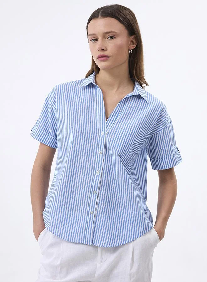FELIX HARDY Sax Linen Blended Short sleeve shirt for Women for Women | Best Price UAE