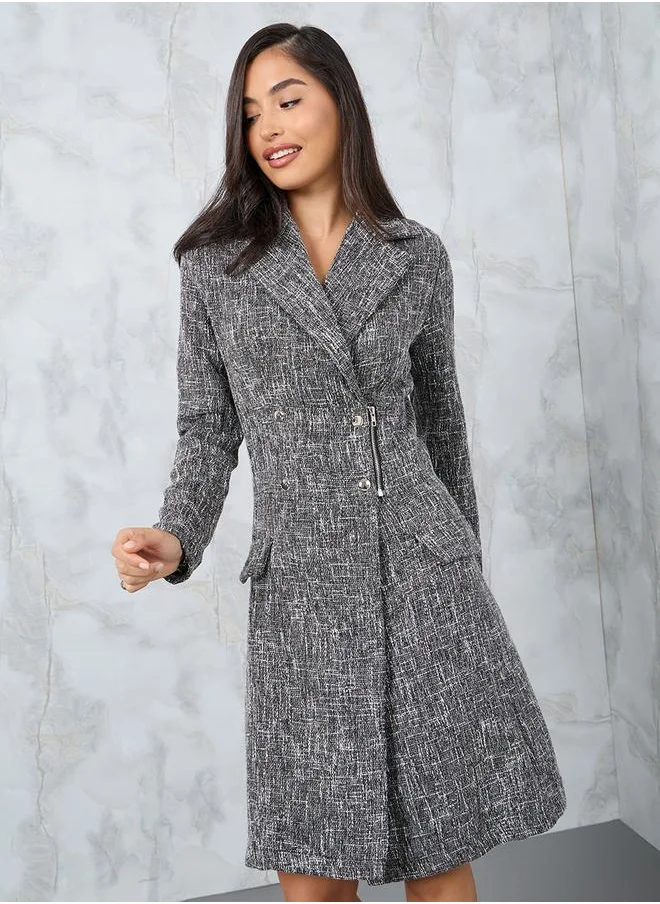 ستايلي Tweed Blazer Knee Length Dress with Zip Detail