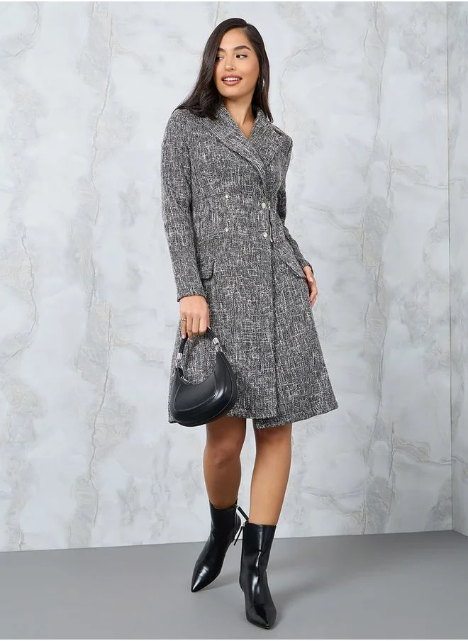 ستايلي Tweed Blazer Knee Length Dress with Zip Detail