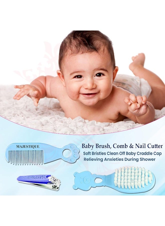 MAJESTIQUE Baby Hair Brush, Comb and Nail Cutter Set For Newborns And Toddlers - Natural Soft Bristles, Gently Grooms Baby's Hair, Ideal for Baby Grooming Set, Perfect Baby Gift - 3Piece Blue  - Image 5