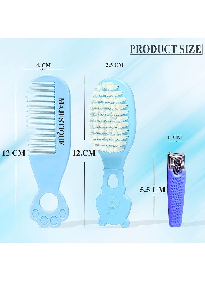 MAJESTIQUE Baby Hair Brush, Comb and Nail Cutter Set For Newborns And Toddlers - Natural Soft Bristles, Gently Grooms Baby's Hair, Ideal for Baby Grooming Set, Perfect Baby Gift - 3Piece Blue  - Image 3