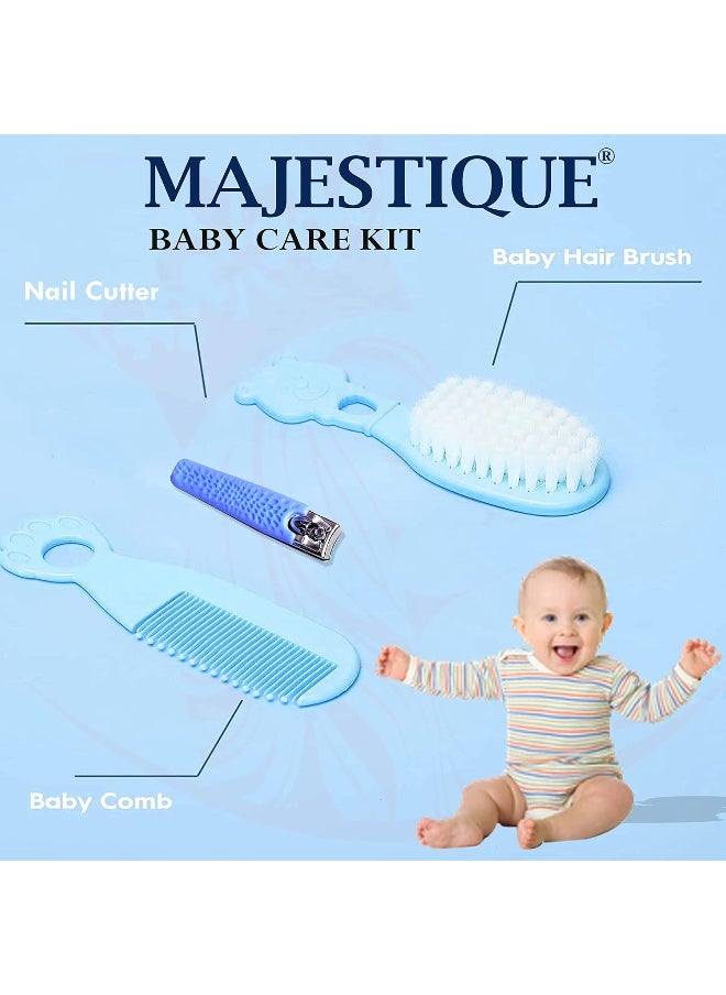 MAJESTIQUE Baby Hair Brush, Comb and Nail Cutter Set For Newborns And Toddlers - Natural Soft Bristles, Gently Grooms Baby's Hair, Ideal for Baby Grooming Set, Perfect Baby Gift - 3Piece Blue  - Image 2