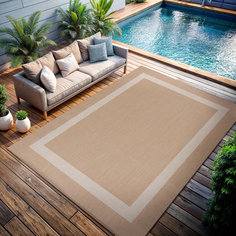 CAMILSON Outdoor Rug 8x10, Modern Outside Rugs for Patios Porches Waterproof Durable Washable Non-Shedding, Easy-to-Clean Indoor Outdoor Area Carpet (8 x 10, Bordered - Beige/White) - Image 4