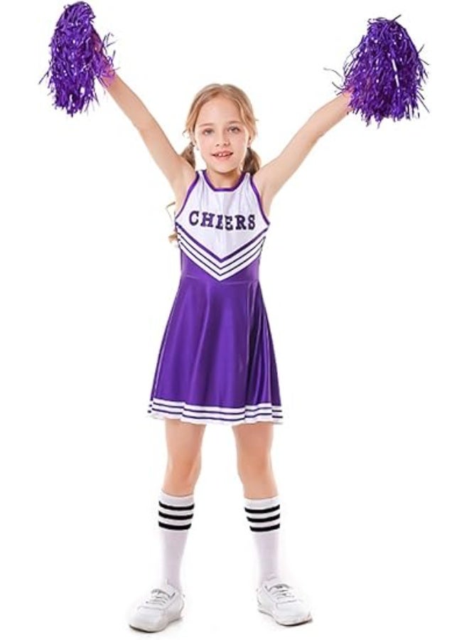NIBEMINENT Girls Cheerleader Costumes Dresses Cheerleading Outfit Cheer Uniform Pom Poms - Image 1