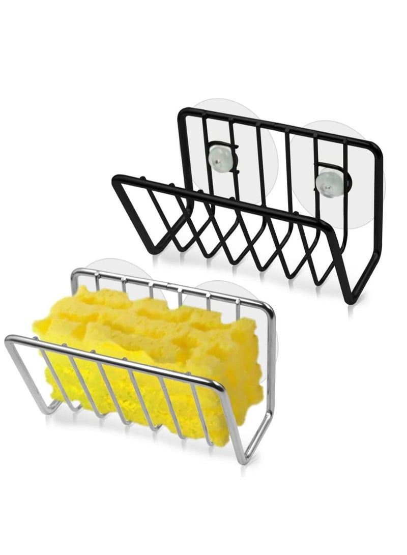 Loquat 2 Pack Stainless Steel Kitchen Sink Sponge Holder with 4 Suction Cups - Sink Basket Storage Rack for Sponge - Image 1