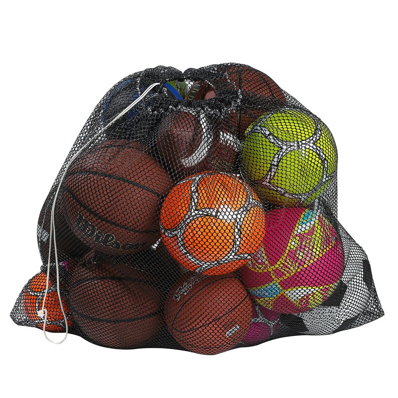 Handy Laundry Mesh Equipment Bag, Black - 32" x 36" - Adjustable, sliding drawstring cord closure. Perfect bag for parent or coach, easy to transport and keeping your sporting gear organized. - Image 5