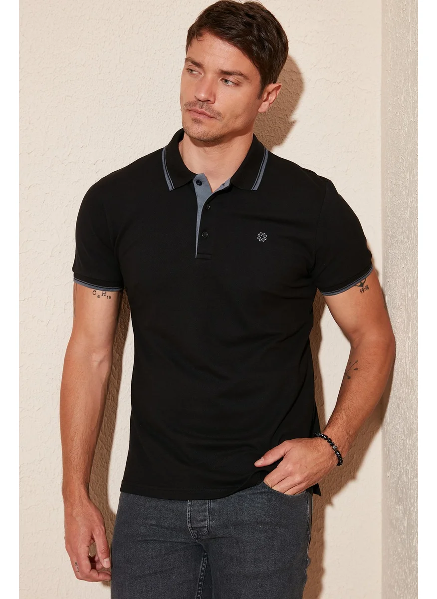 Buratti Cotton Slim Fit Stripe Detailed Buttoned Polo Collar 3-Piece T Shirt Men's T Shirt 5902118S3