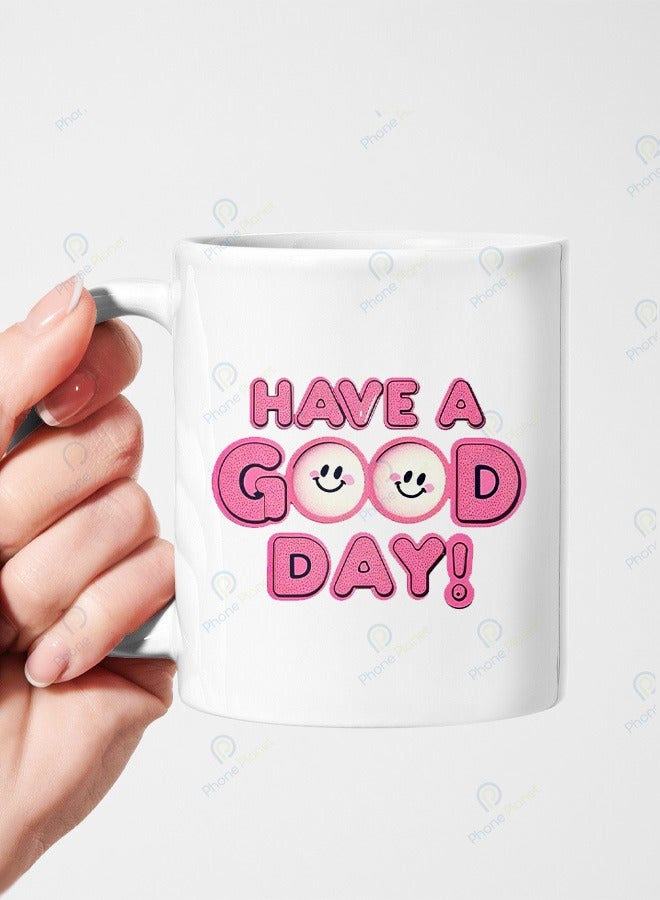 فون بلانيت كوب سيراميك بمقبض متعدد الألوان مطبوع عليه عبارة احصل على يوم جيد