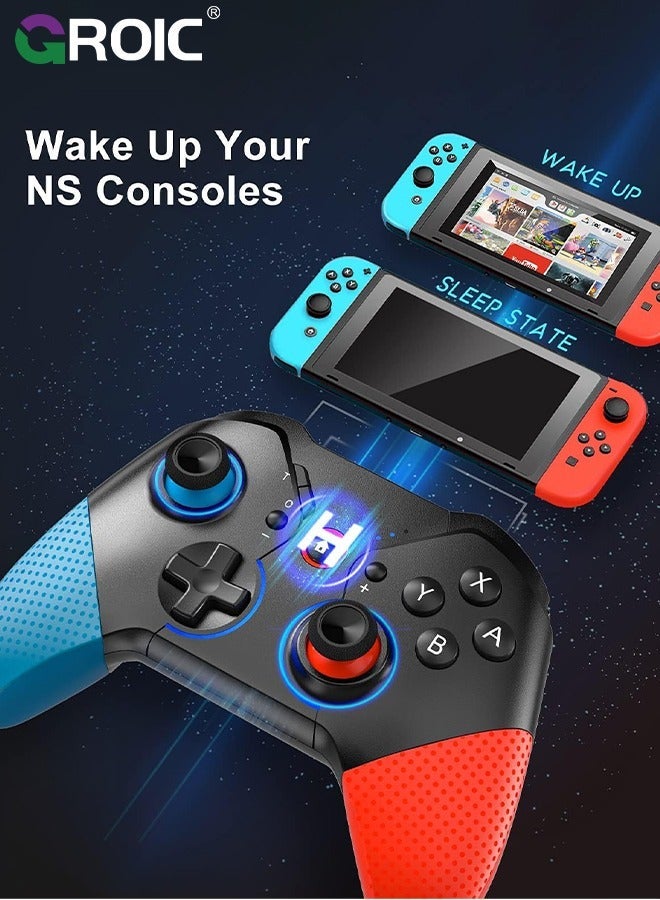 GROIC Blue & Red Switch Controller for Nintendo with Wake Up, Bluetooth Gamepad Remote Grip Macro Motion Vibration Turbo RGB Light, Wireless Pro Joy Con Kids  - Image 3