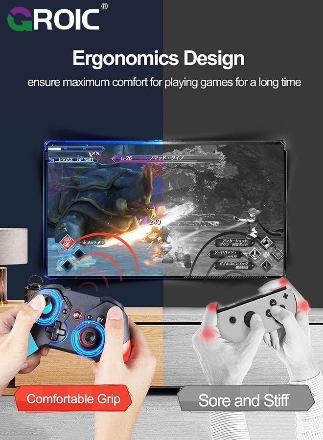 GROIC Blue & Red Switch Controller for Nintendo with Wake Up, Bluetooth Gamepad Remote Grip Macro Motion Vibration Turbo RGB Light, Wireless Pro Joy Con Kids  - Image 2