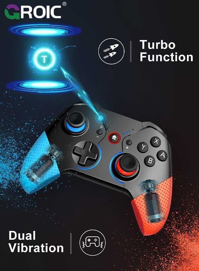 GROIC Blue & Red Switch Controller for Nintendo with Wake Up, Bluetooth Gamepad Remote Grip Macro Motion Vibration Turbo RGB Light, Wireless Pro Joy Con Kids  - Image 5