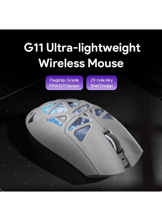 مكعب غاضب ماوس الألعاب اللاسلكي G11، مزود بإضاءة خلفية RGB، يعمل بثلاثة أوضاع: 2.4G لاسلكي / سلكي عبر منفذ USB-C / بلوتوث، قابل لإعادة الشحن، بدقة تصل إلى 22000 نقطة في البوصة (DPI) مع مستشعر PAW3311. - Image 2