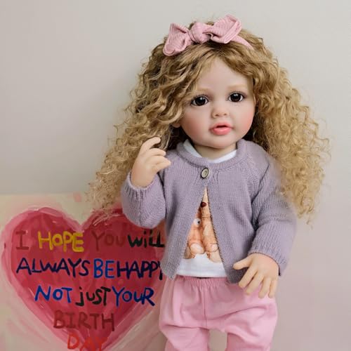 KOKOMANDY Lifelike Reborn Baby Dolls Full Body Silicone 22 inch Toddler Reborn Doll Girl Looking Real Life Realistic Newborn Baby with Curly Brown Hair Anatomically Correct Dolls Toys Age 3 - Image 5