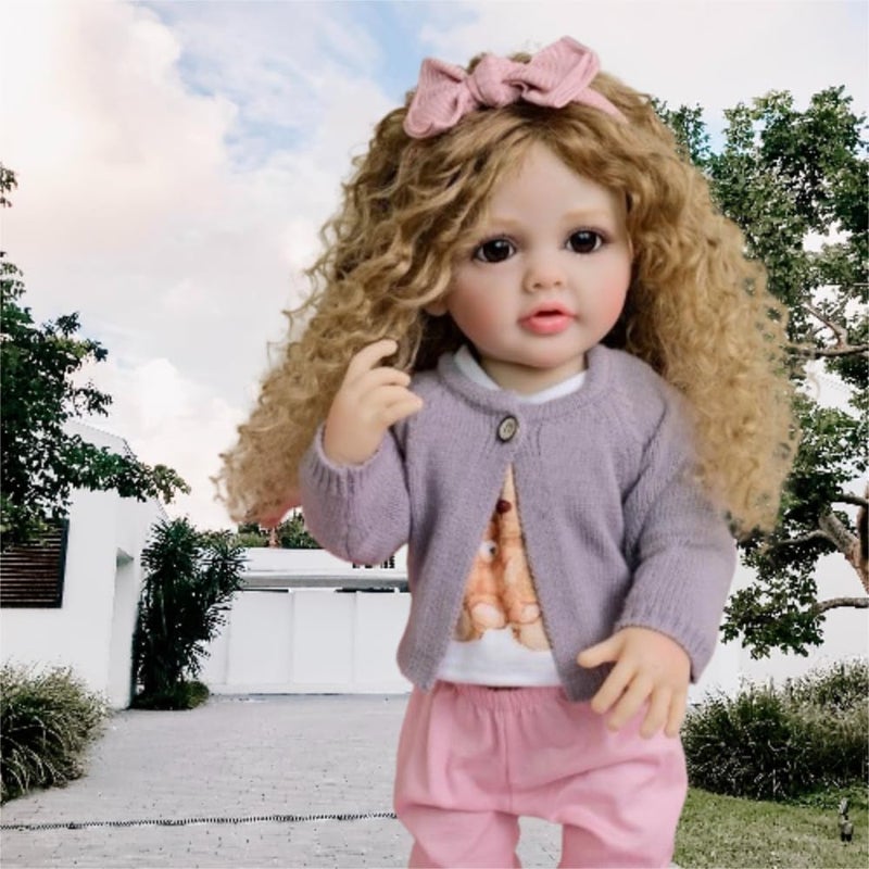 KOKOMANDY Lifelike Reborn Baby Dolls Full Body Silicone 22 inch Toddler Reborn Doll Girl Looking Real Life Realistic Newborn Baby with Curly Brown Hair Anatomically Correct Dolls Toys Age 3 - Image 3