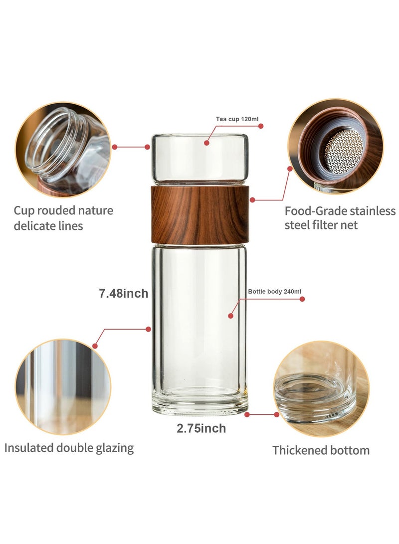 SYOSI Double Glazed Tea Mug, 12.5Oz Glass Water Bottle with Tea Infuser Portable Tea Tumbler Travel Tea Mug for Tea, Coffee, Cold Water, Hot Water - Image 2