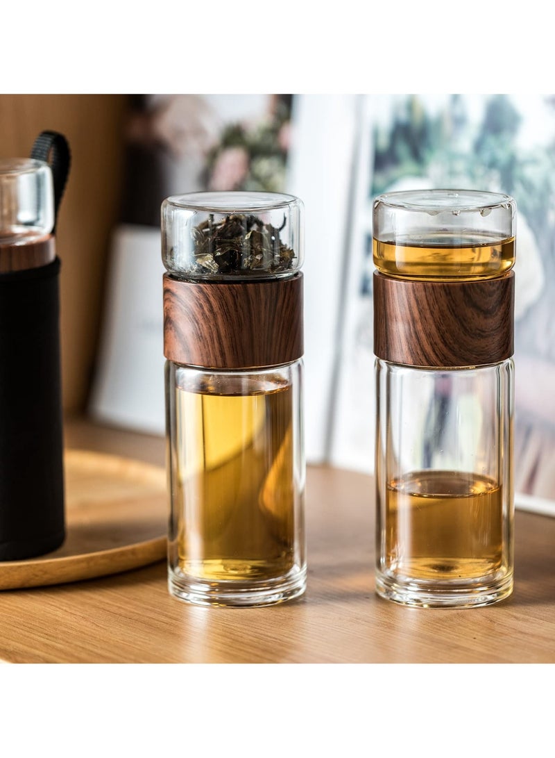 SYOSI Double Glazed Tea Mug, 12.5Oz Glass Water Bottle with Tea Infuser Portable Tea Tumbler Travel Tea Mug for Tea, Coffee, Cold Water, Hot Water - Image 3