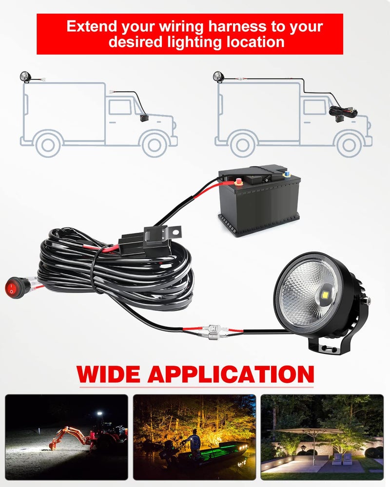 NAOEVO 12FT LED Light Bar Wiring Harness Kit 16AWG 2 Leads 12V On Off Waterproof Switch Power Relay Blade Fuse for LED Work/Off Road Lights (12FT) - Image 3