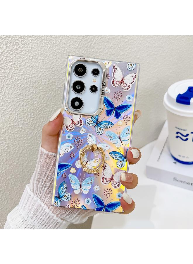 S-TOP Case For Samsung Galaxy S22 Ultra 5G Electroplating Laser Butterfly Ring Holder Phone Case - Image 1