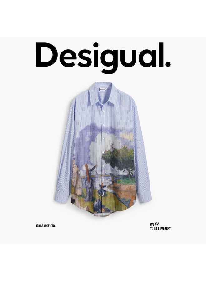 DESIGUAL men's Striped Shirt With Landscape Oil Painting Print - Ss25 New Arrival - Image 2