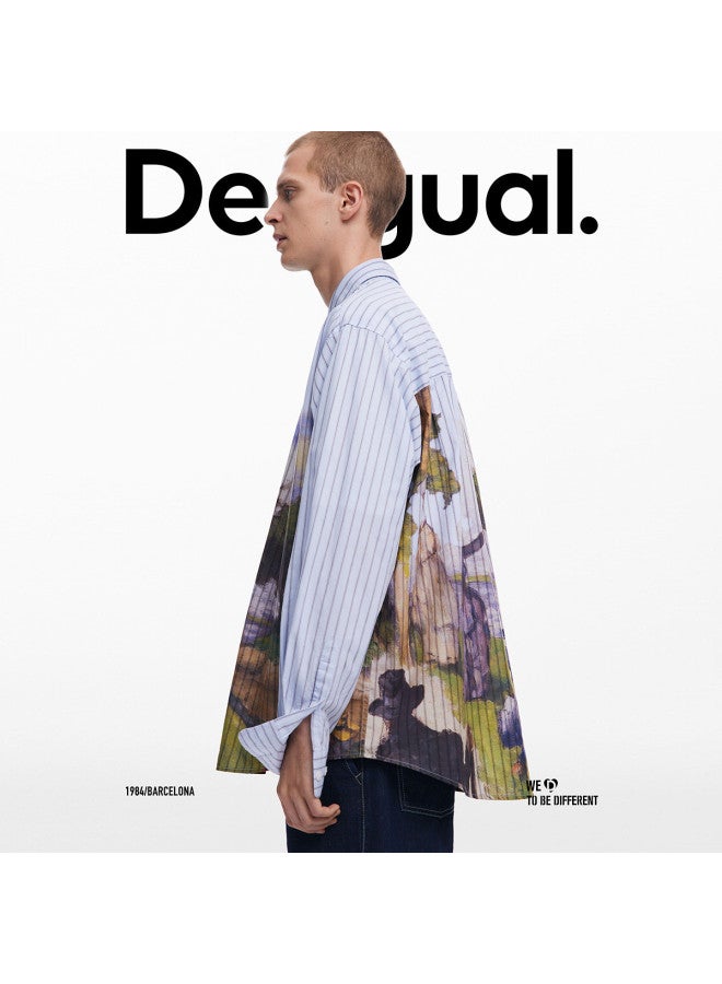 DESIGUAL men's Striped Shirt With Landscape Oil Painting Print - Ss25 New Arrival - Image 5