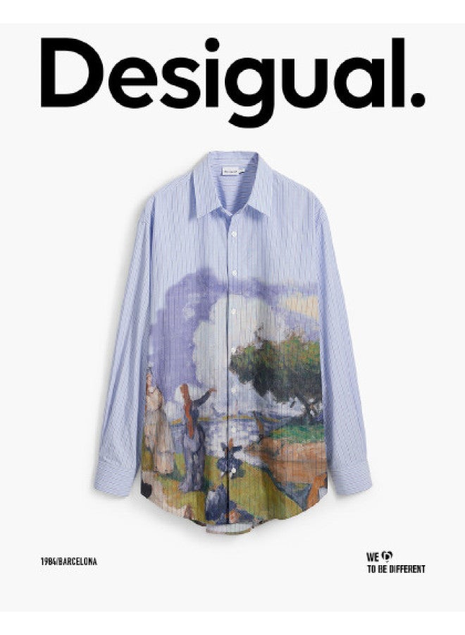 DESIGUAL men's Striped Shirt With Landscape Oil Painting Print - Ss25 New Arrival - Image 1