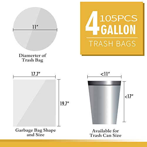 Ginkgo 105 Count Small Trash Bags, 4 Gallon Garbage Can Liners - Unscented Wastebasket Trash Bags for Bathroom, Kitchen, Bedroom, Cleaning Supplies (15 Liter) - Image 2