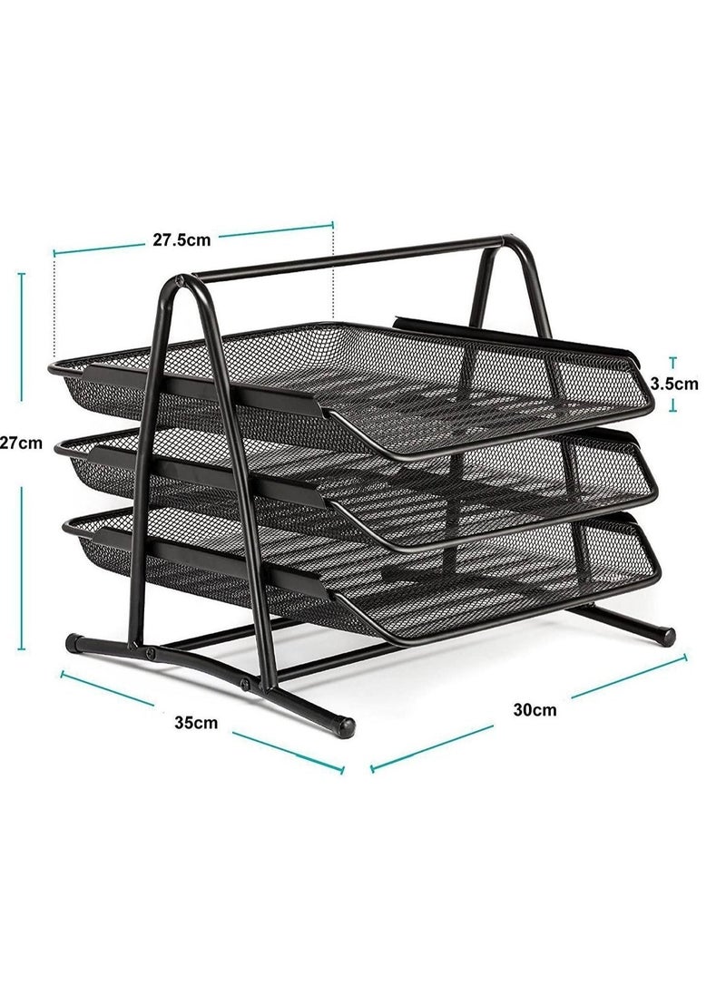 ELTRAZONE Metal Mesh 3 Tier Desk Organizer File Tray for Documents Letters Magazine Newspaper for Office - Image 2