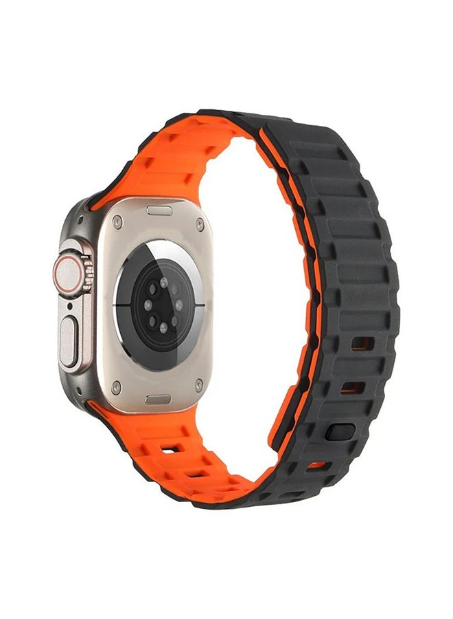 O Ozone Silicone Magnetic Band for Apple Watch 49/46/45/44/42mm, Magnet Strap with Anti-drop Buckle for iWatch Ultra SE 10 9 8 7 6 5 4 3 2 1-Black/Orange - Image 1