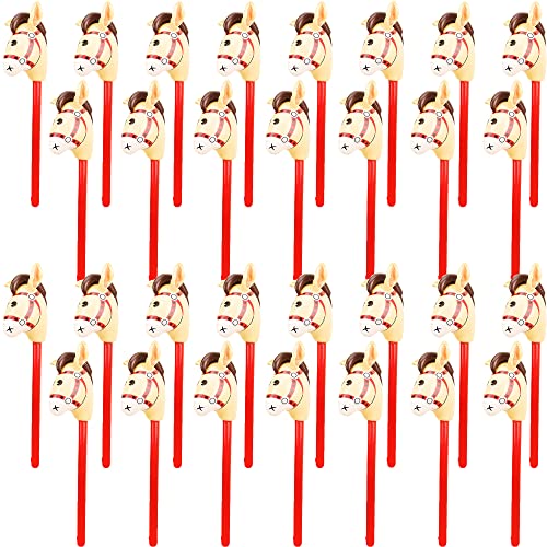 Haconba 30 Pcs Inflatable Horse Stick Blow up Horsehead Stick Inflatable Cowboy Cowgirl Pony Stick Horse Stick Balloons for Birthday Christmas Pool Cowboy Theme Party Decoration Color set 1 - Image 1