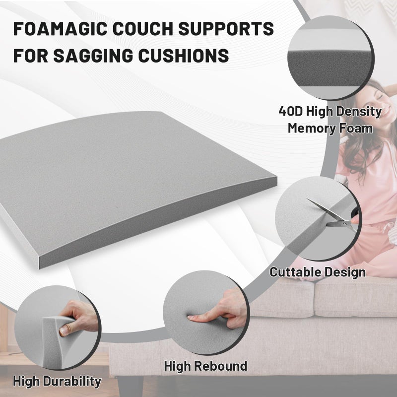 Foamagic Couch Cushion Support, Sofa Cushion Support for Sagging Couch Seat, Couch Replacement Insert, 20"x20"x2", High Density Foam Furniture Seat Sagging Repair, Trapezoid 40D, Grey Set of 3 - Image 4
