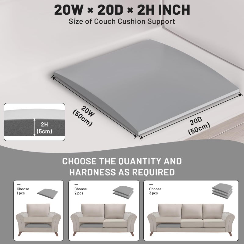 Foamagic Couch Cushion Support, Sofa Cushion Support for Sagging Couch Seat, Couch Replacement Insert, 20"x20"x2", High Density Foam Furniture Seat Sagging Repair, Trapezoid 40D, Grey Set of 3 - Image 3
