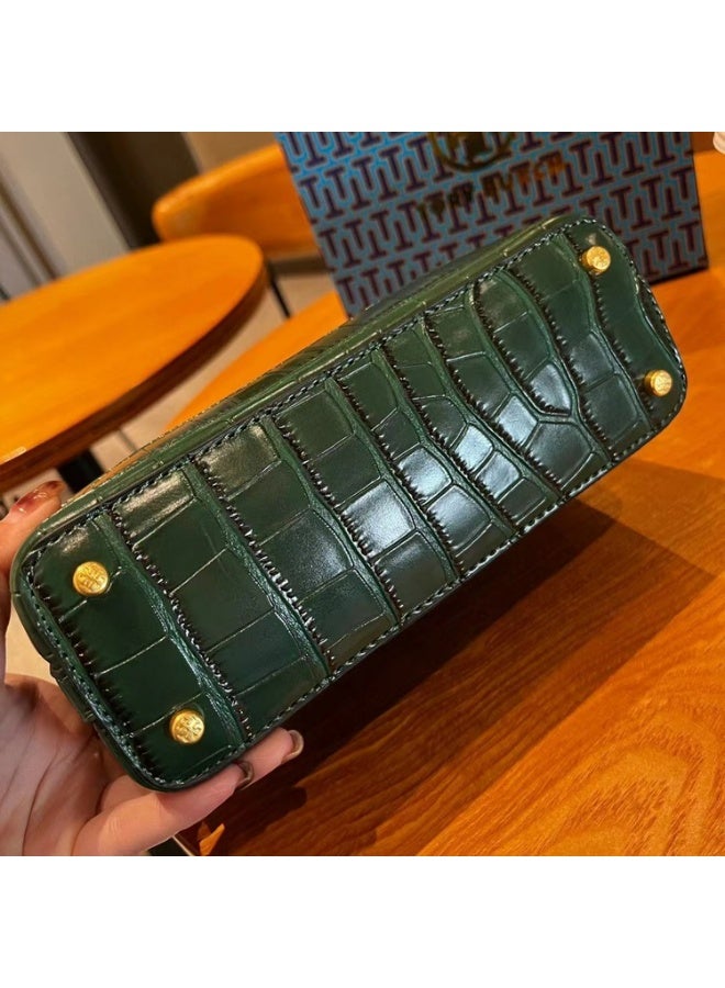 TB Tory Burch  T Monogram Shoulder Bag - A high-end single-shoulder crossbody bag designed specifically for women, made of crocodile skin, in green color. - Image 2