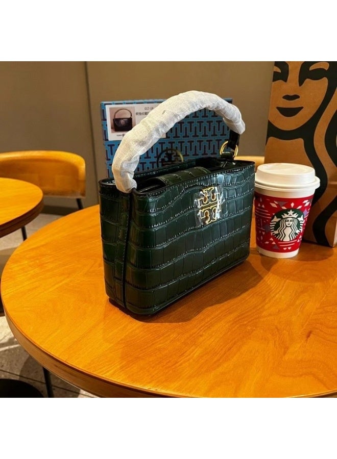 TB Tory Burch  T Monogram Shoulder Bag - A high-end single-shoulder crossbody bag designed specifically for women, made of crocodile skin, in green color. - Image 4